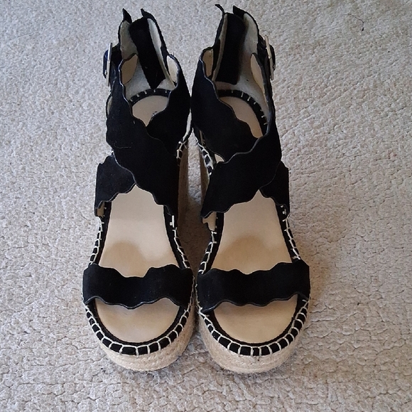Marc Fisher Black and Cream Wedge Sandals - Picture 2 of 7